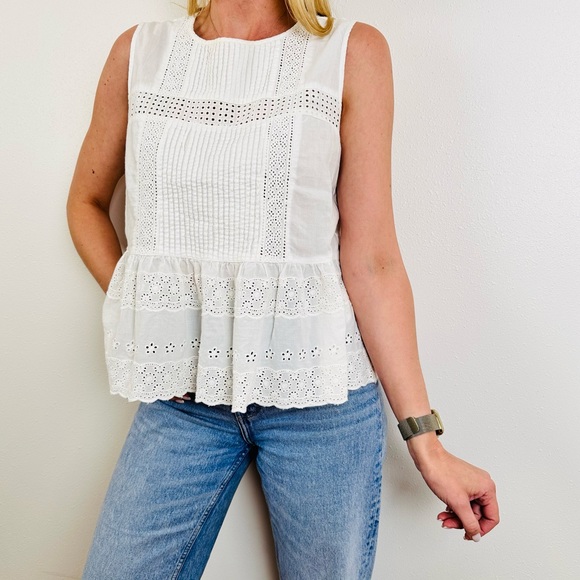 Zara Lace Crew Neck Tank Top Blouse Crochet Boho sleeveless Eyelet - Picture 3 of 6